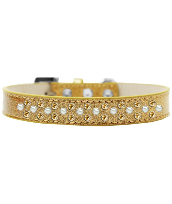 Mirage Pet Products Sprinkles Ice cream Dog collar with Pearl and Yellow crystals Size 14 gold