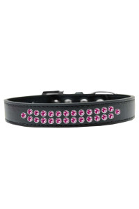 Mirage Pet Products Two Row Bright Pink crystal Black Dog collar Size 12