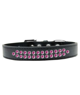 Mirage Pet Products Two Row Bright Pink crystal Black Dog collar Size 12