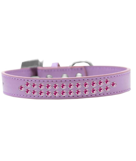 Mirage Pet Products Two Row Bright Pink crystal Lavender Dog collar Size 16