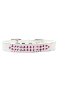 Mirage Pet Products Two Row Bright Pink crystal White Dog collar Size 12