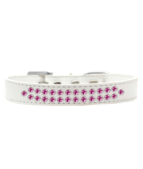 Mirage Pet Products Two Row Bright Pink crystal White Dog collar Size 14