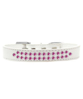 Mirage Pet Products Two Row Bright Pink crystal White Dog collar Size 16