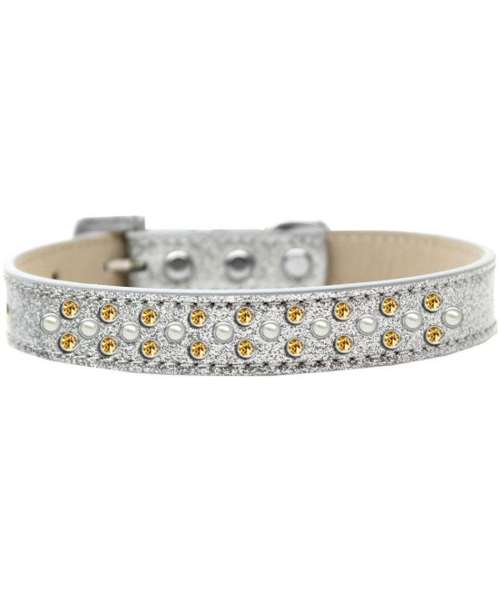 Mirage Pet Products Sprinkles Ice cream Dog collar with Pearl and Yellow crystals Size 20 Silver