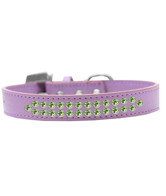 Mirage Pet Products Two Row Lime green crystal Lavender Dog collar Size 12