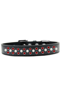 Mirage Pet Products Sprinkles Dog collar with Pearl and Red crystals Size 16 Black