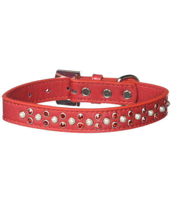 Mirage Pet Products Sprinkles Dog collar with Pearl and Red crystals Size 16 Red