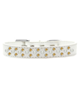 Mirage Pet Products Sprinkles Dog collar with Pearl and Yellow crystals Size 14 White