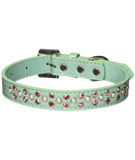 Mirage Pet Products Sprinkles Dog collar with Pearl and Bright Pink crystals Size 18 Aqua
