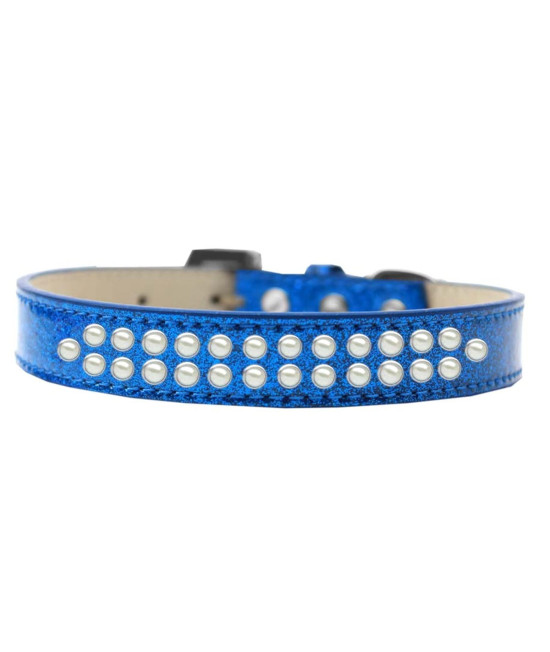 Mirage Pet Products Two Row Pearl Ice cream Dog collar Size 18 Blue
