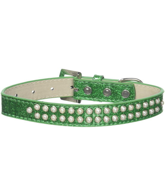 Mirage Pet Products Two Row Pearl Ice cream Dog collar Size 14 Emerald green