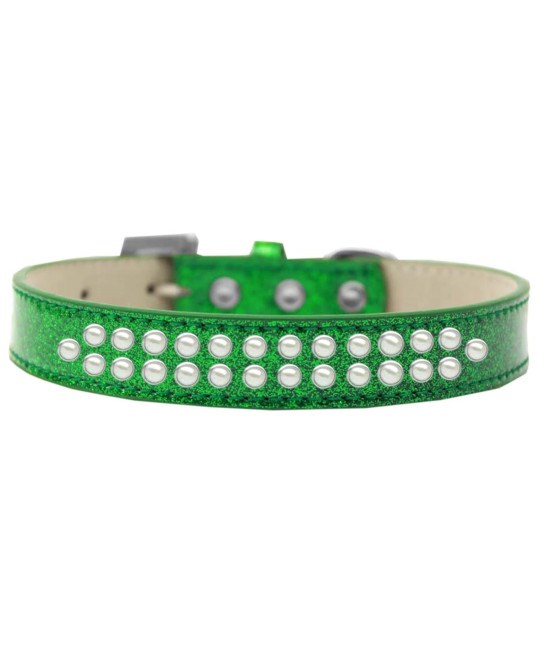 Mirage Pet Products Two Row Pearl Ice cream Dog collar Size 18 Emerald green