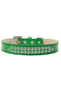 Mirage Pet Products Two Row clear crystal Emerald green Ice cream Dog collar Size 14