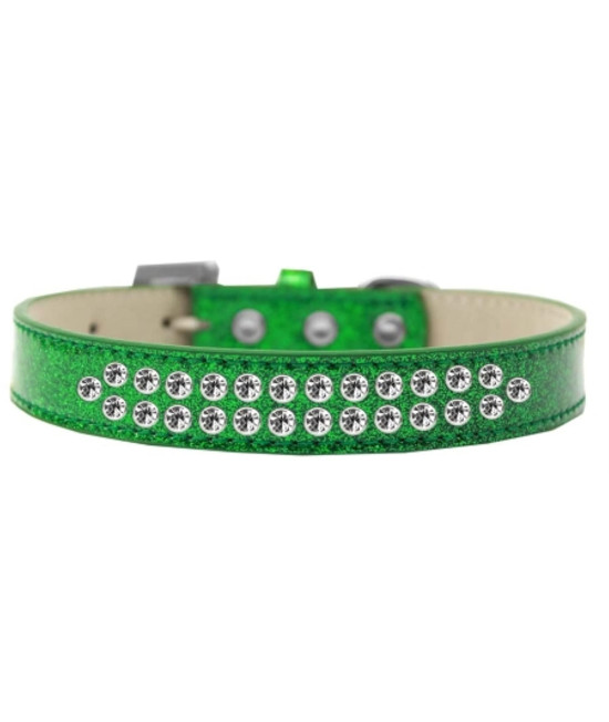 Mirage Pet Products Two Row clear crystal Emerald green Ice cream Dog collar Size 14