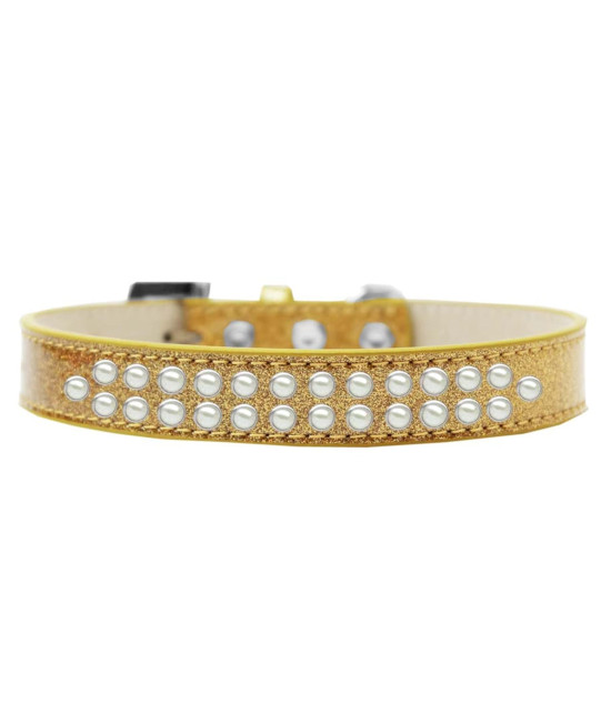 Mirage Pet Products Two Row Pearl Ice cream Dog collar Size 12 gold