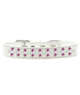 Mirage Pet Products Sprinkles Dog collar with Pearl and Bright Pink crystals Size 16 White