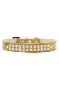 Mirage Pet Products Two Row Pearl Ice cream Dog collar Size 16 gold