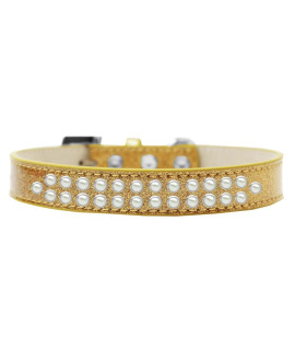 Mirage Pet Products Two Row Pearl Ice cream Dog collar Size 20 gold