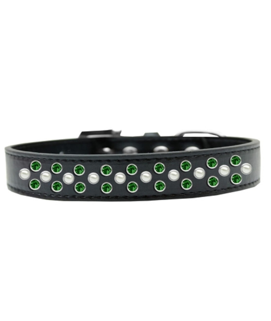 Mirage Pet Products Sprinkles Dog collar with Pearl and Emerald green crystals Size 18 Black