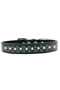 Mirage Pet Products Sprinkles Dog collar with Pearl and Emerald green crystals Size 20 Black