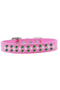 Mirage Pet Products Sprinkles Dog collar with Pearl and Emerald green crystals Size 14 Bright Pink