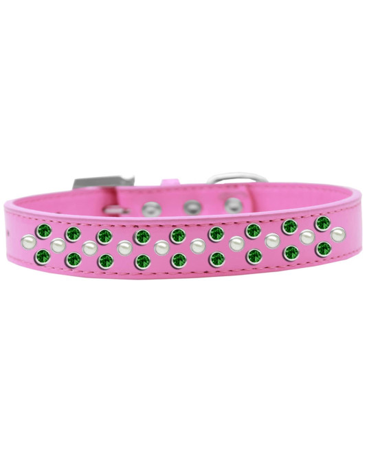 Mirage Pet Products Sprinkles Dog collar with Pearl and Emerald green crystals Size 16 Bright Pink