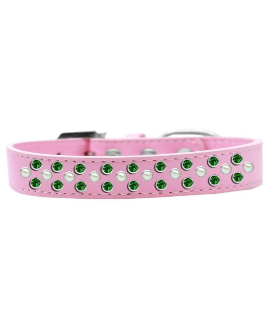 Mirage Pet Products Sprinkles Dog collar with Pearl and Emerald green crystals Size 14 Light Pink