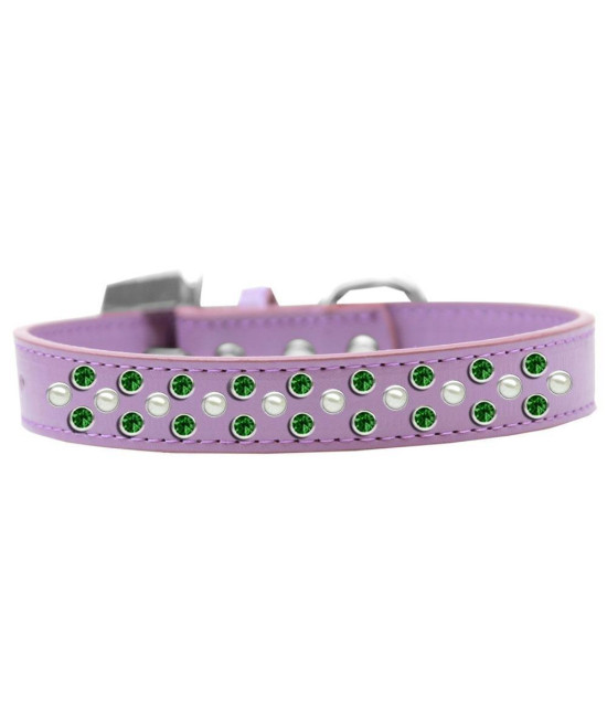 Mirage Pet Products Sprinkles Dog collar with Pearl and Emerald green crystals Size 12 Lavender