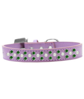 Mirage Pet Products Sprinkles Dog collar with Pearl and Emerald green crystals Size 14 Lavender