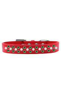 Mirage Pet Products Sprinkles Dog collar with Pearl and Emerald green crystals Size 12 Red