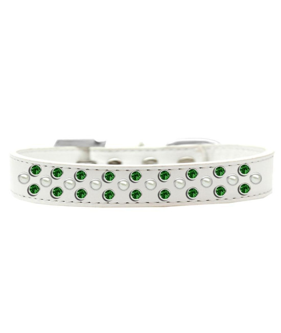 Mirage Pet Products Sprinkles Dog collar with Pearl and Emerald green crystals Size 16 White