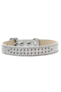 Mirage Pet Products Two Row clear crystal Silver Ice cream Dog collar Size 20