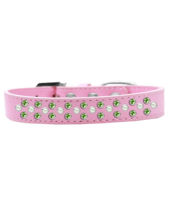Mirage Pet Products Sprinkles Dog collar with Pearl and Lime green crystals Size 12 Light Pink