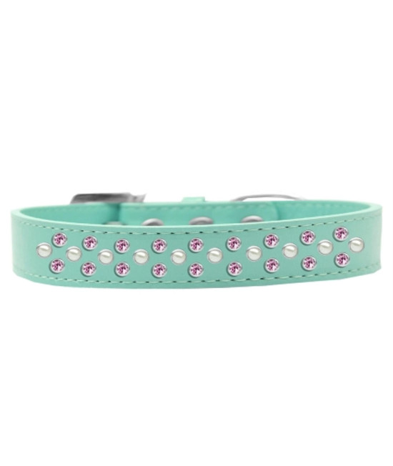 Mirage Pet Products Sprinkles Dog collar with Pearl and Light Pink crystals Size 14 Aqua