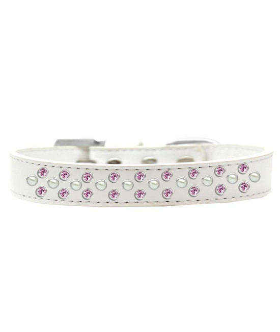 Mirage Pet Products Sprinkles Dog collar with Pearl and Light Pink crystals Size 18 White