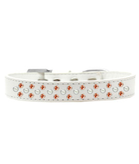 Mirage Pet Products Sprinkles Dog collar with Pearl and Orange crystals Size 12 White