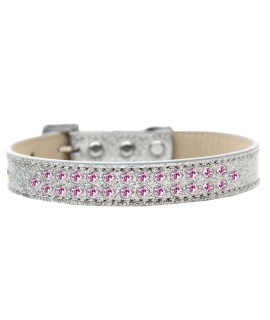 Mirage Pet Products Two Row Light Pink crystal Ice cream Dog collar Size 12 Silver