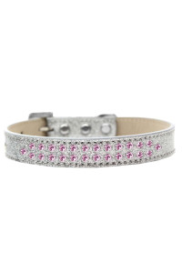 Mirage Pet Products Two Row Light Pink crystal Ice cream Dog collar Size 14 Silver