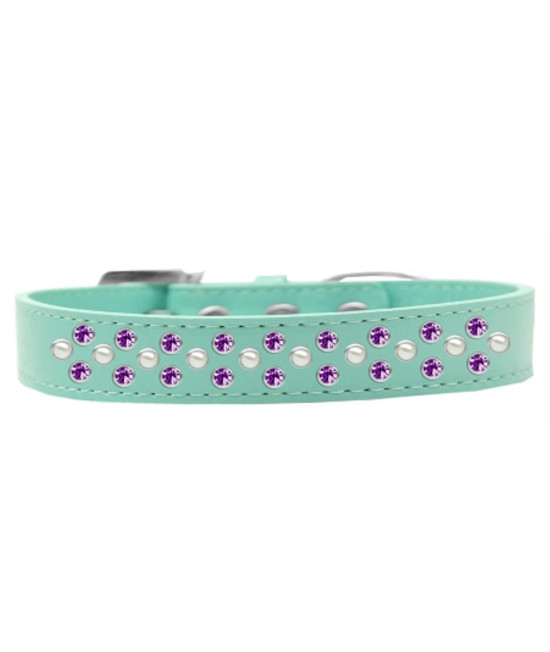 Mirage Pet Products Sprinkles Dog collar with Pearl and Purple crystals Size 12 Aqua