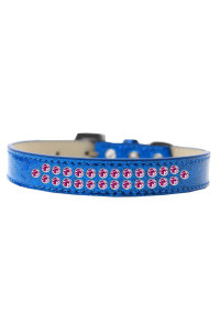 Mirage Pet Products Two Row Bright Pink crystal Ice cream Dog collar Size 12 Blue