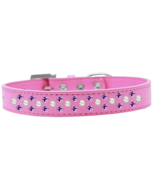 Mirage Pet Products Sprinkles Dog collar with Pearl and Purple crystals Size 12 Bright Pink