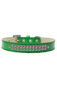 Mirage Pet Products Two Row Bright Pink crystal Ice cream Dog collar Size 14 Emerald green
