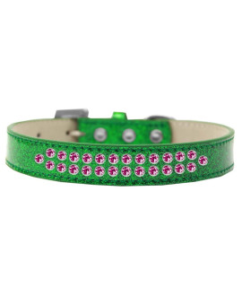 Mirage Pet Products Two Row Bright Pink crystal Ice cream Dog collar Size 16 Emerald green