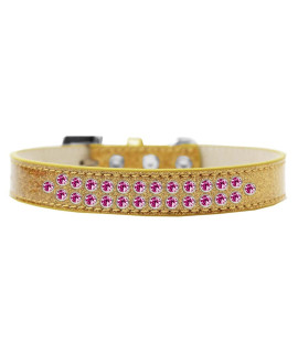 Mirage Pet Products Two Row Bright Pink crystal Ice cream Dog collar Size 12 gold