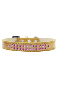 Mirage Pet Products Two Row Bright Pink crystal Ice cream Dog collar Size 16 gold