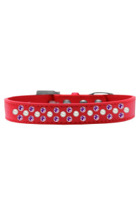 Mirage Pet Products Sprinkles Dog collar with Pearl and Purple crystals Size 14 Red