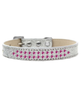 Mirage Pet Products Two Row Bright Pink crystal Ice cream Dog collar Size 12 Silver