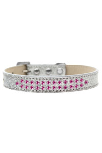 Mirage Pet Products Two Row Bright Pink crystal Ice cream Dog collar Size 18 Silver