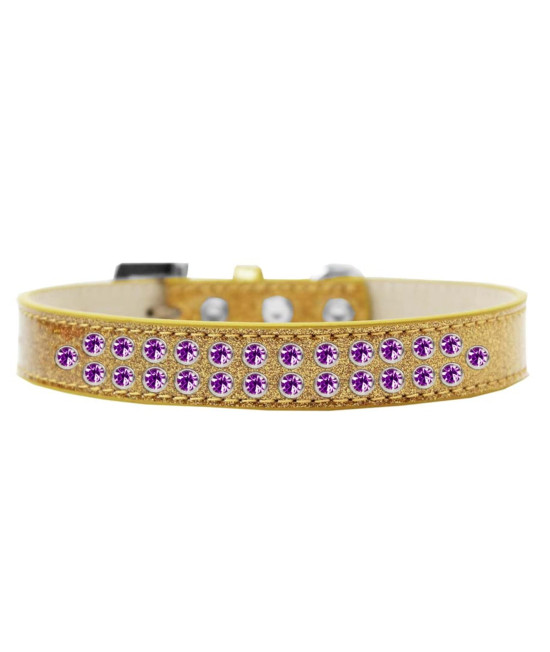 Mirage Pet Products Two Row Purple crystal Ice cream Dog collar Size 12 gold
