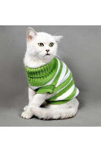 Striped Cat Sweaters Kitty Sweater For Cats Knitwear,Small Dogs Kitten Clothes Male And Female,High Stretch,Soft,Warm (Green, S)